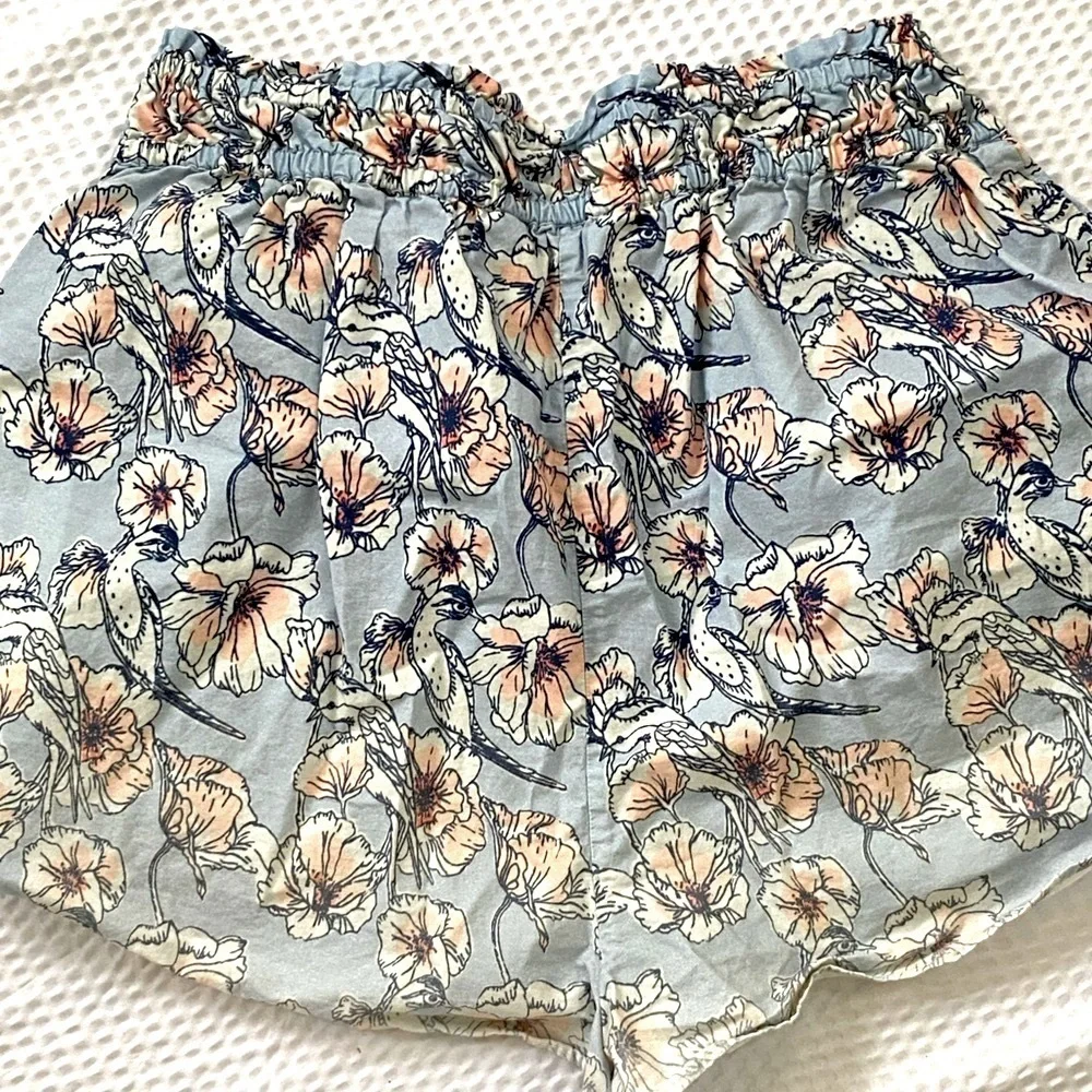 St Roche Bird Shorts Organic Cotton Floral Large White Blue Pink